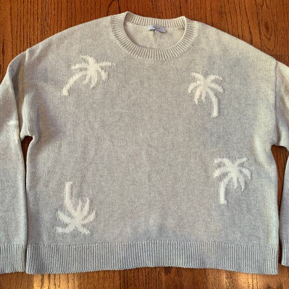 Rails Perci Palm Tree Cotton Cashmere Crewneck Sweater | Gray White | Small - Picture 5 of 11